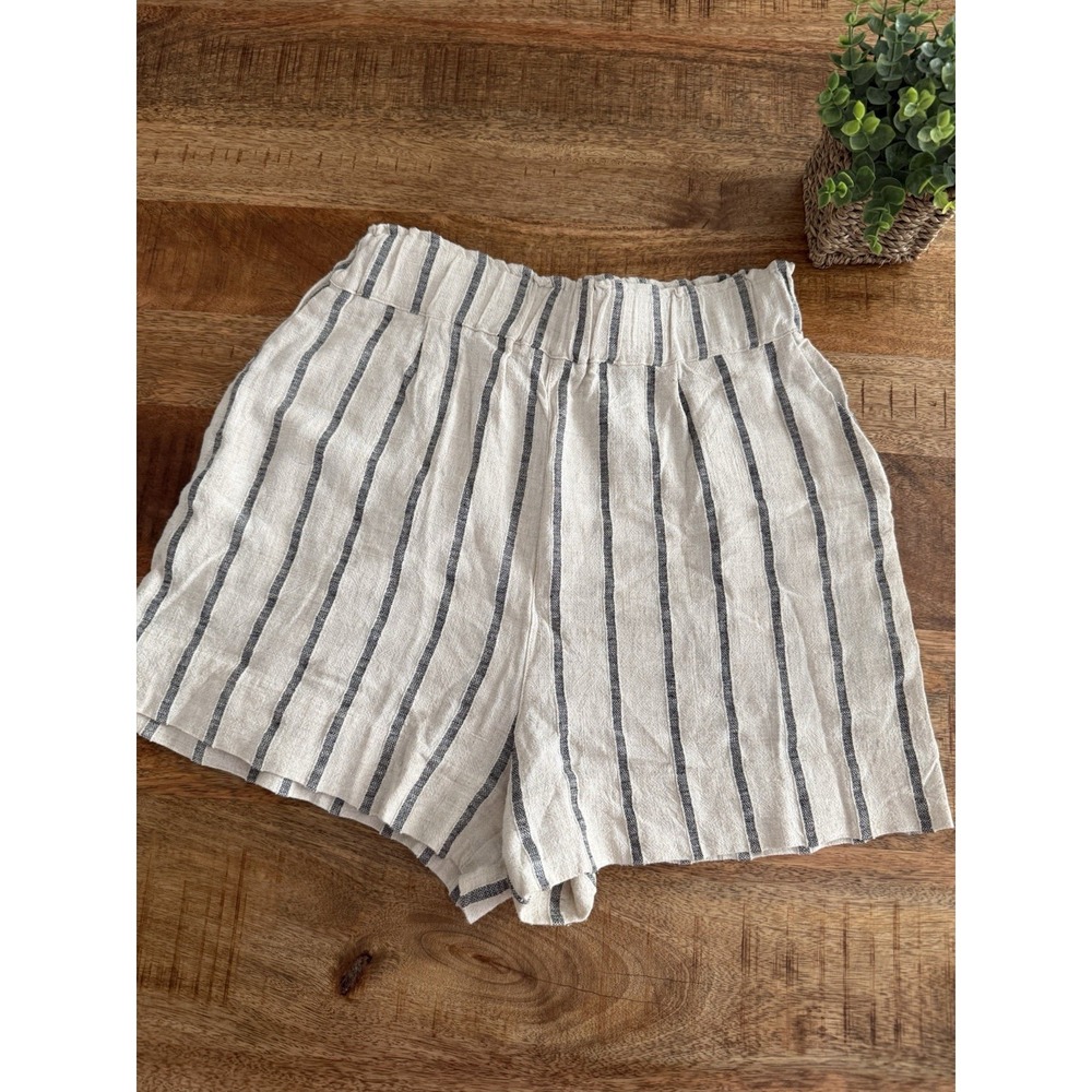 Urban Outfitters Striped Relaxed Shorts Women's M Beige Black Linen Blend